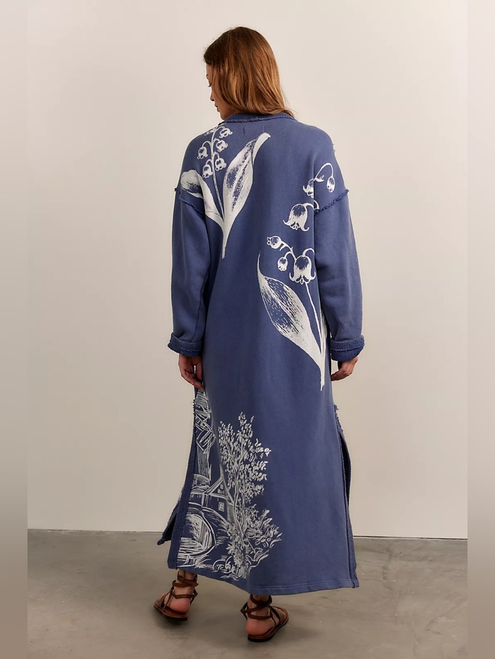 NWT FREE PEOPLE Dutch Maxi Cardi | Navy Combo MSRP $198 Size M - Picture 2 of 5